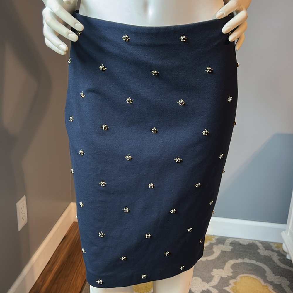 Ann Taylor Jewel Embellished Navy Ponte Pencil Skirt